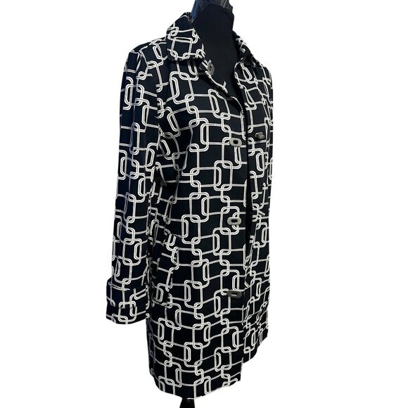 George Long Jacket Womens Small Black & White Chain Print Button-Up Fall outdoor - Picture 3 of 7